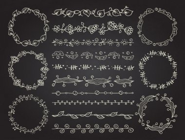 El çizimi vintage çiçek retro öğeler çizilmiş