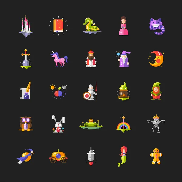 Peri masalları düz tasarım sihirli simgeler ve öğeleri kümesi