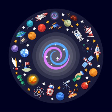 Flat design illustration of space icons and infographics elements clipart