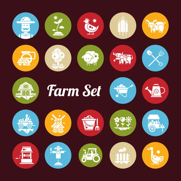 Σύνολο αγρόκτημα γεωργία επίπεδη σχεδίαση εικονίδια και εικονογράμματα — Διανυσματικό Αρχείο
