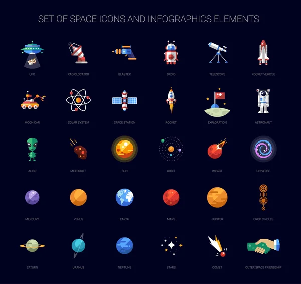 Ensemble d'icônes spatiales et d'éléments d'infographie — Image vectorielle