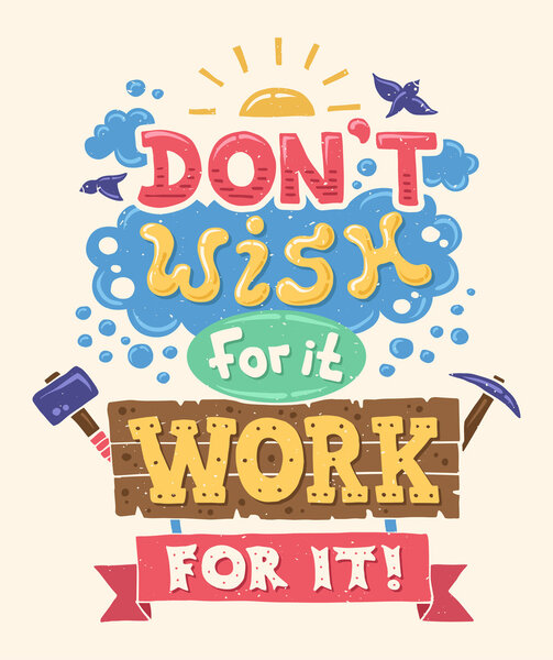 Современная плоская иллюстрация хипстеров с цитатой "Work For It"
