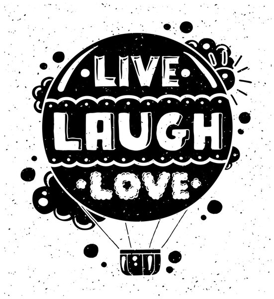 Современная плоская иллюстрация хипстеров с цитатой "Live Laugh Love"
