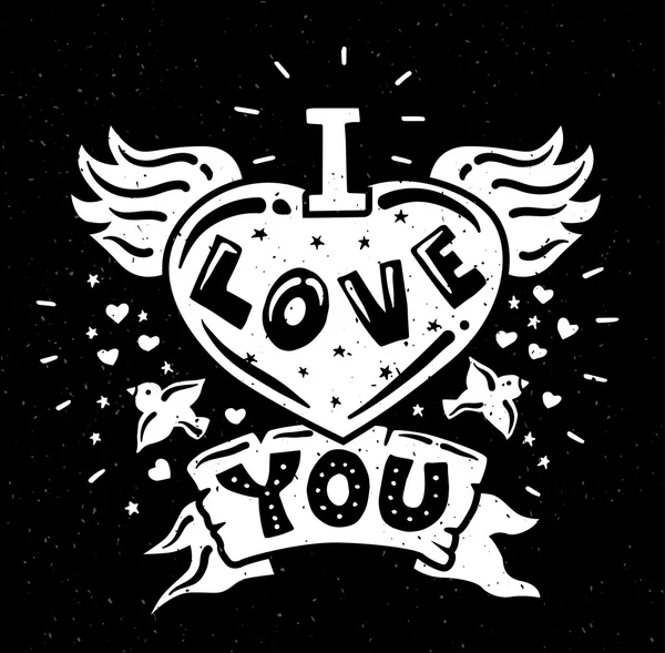 Illustration hipster design plat moderne avec citation I Love You — Image vectorielle