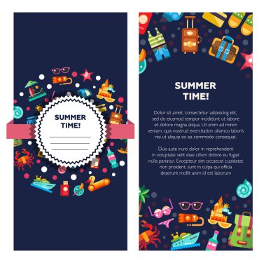 Flyer template of modern flat design seaside travel vacation icons and infographics elements