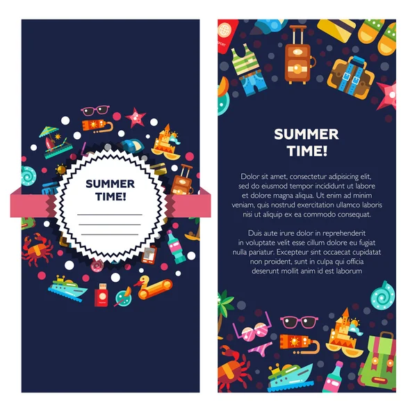 Flyer template of modern flat design seaside travel vacation icons and infographics elements — 스톡 벡터