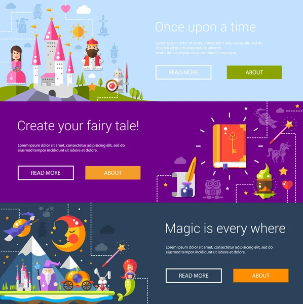 横幅、 标题、 插图与童话故事平面设计魔术图标和元素集 — 图库矢量图片