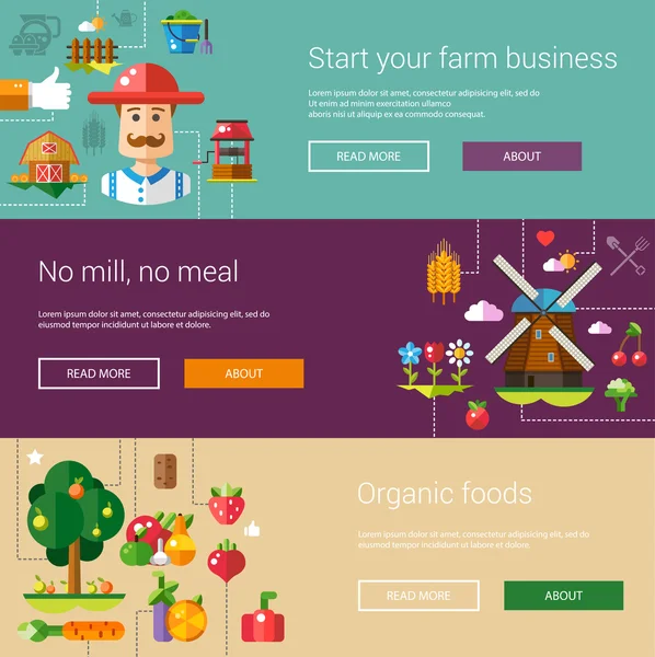 Modern düz tasarım çiftlik ve tarım simgeler, öğeleri el ilanı şablonları kümesi