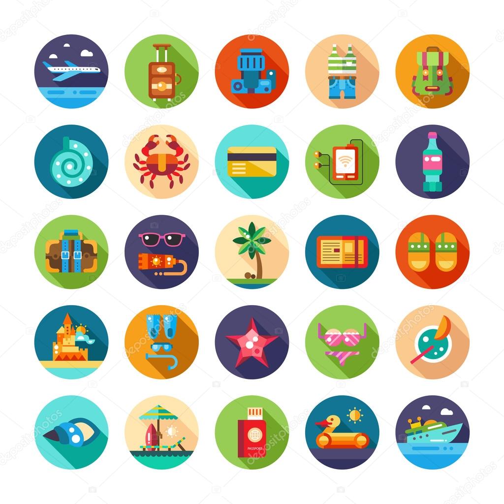 Set of flat design seaside travel vacation icons and infographics elements