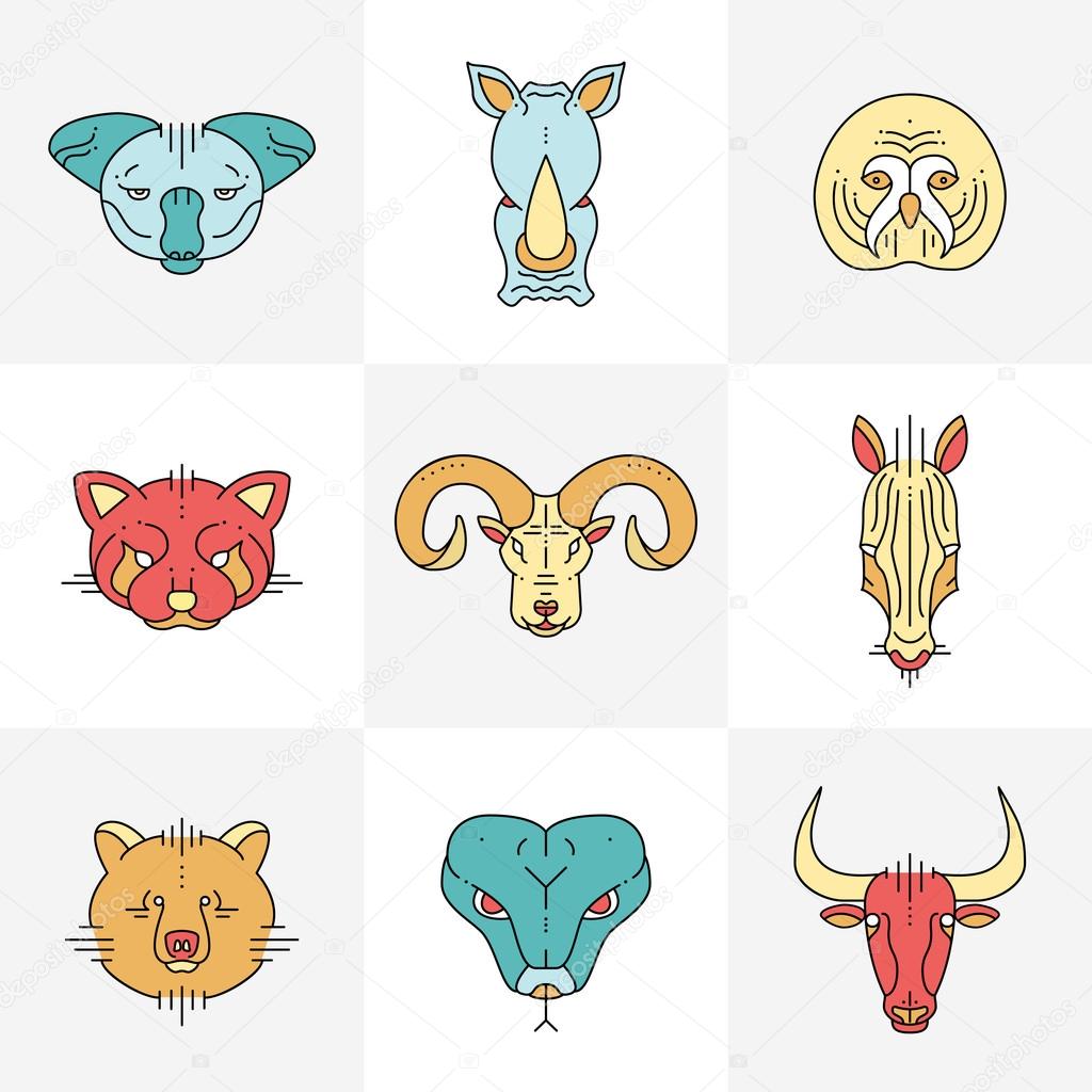 Set di icone piane lineari di animali contrassegni illustrazioni per il vostro disegno