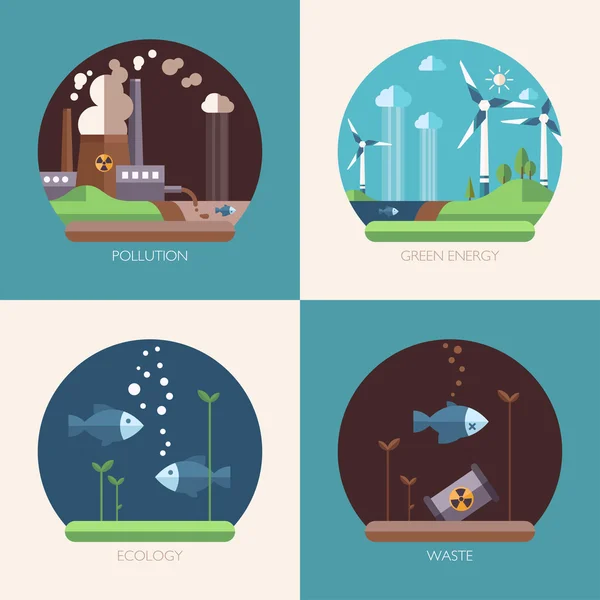 Moderne platte ontwerp conceptuele ecologische illustraties — Stockvector