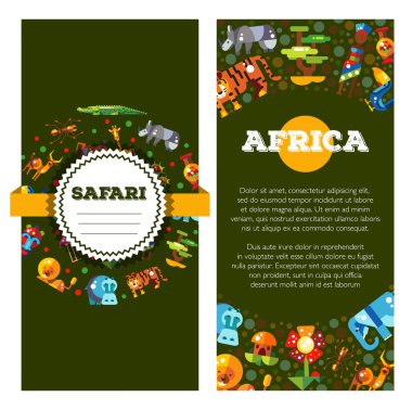 Postcard of flat design african icons and infographics elements with animals