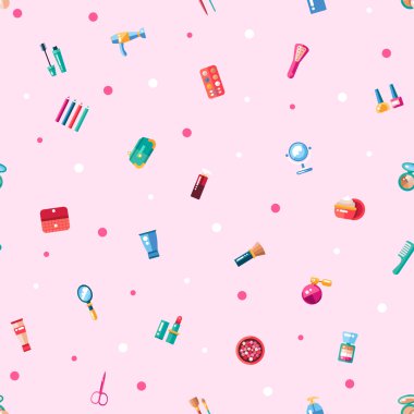 Pattern of flat design cosmetics, make up icons and elements