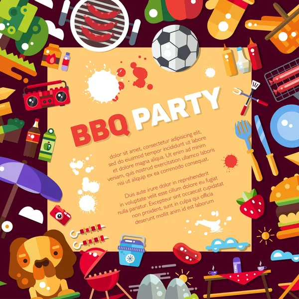 Invitation template of flat design barbecue, summer picnic icons and infographics elements — Stock Vector