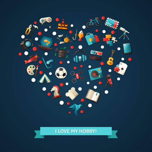 Illustration of modern flat design hobby icons and infographics elements set for your website