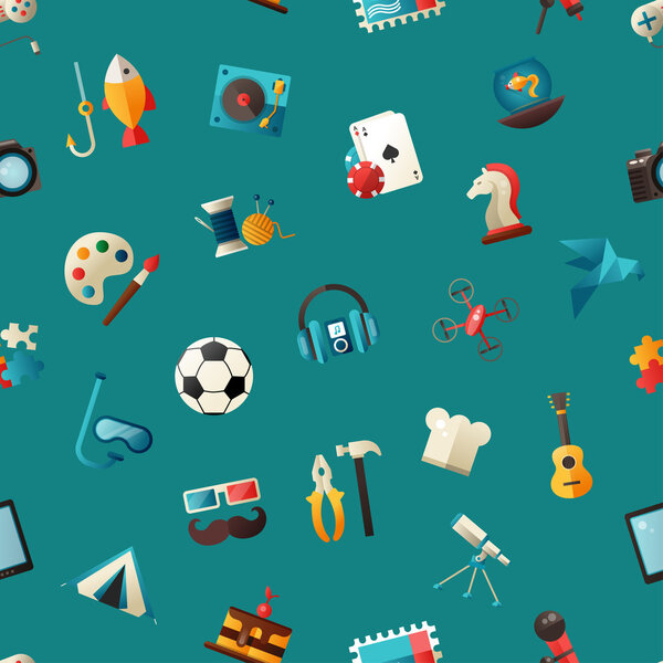 Pattern of modern flat design hobby icons and infographicselements set for your website