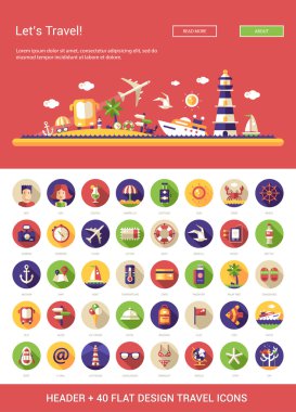 Header with modern flat design travel, vacation, tourism icons a