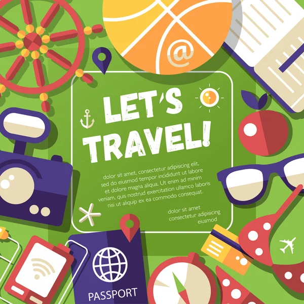 Flyer with modern flat design travel, vacation, tourism icons an — Stock vektor