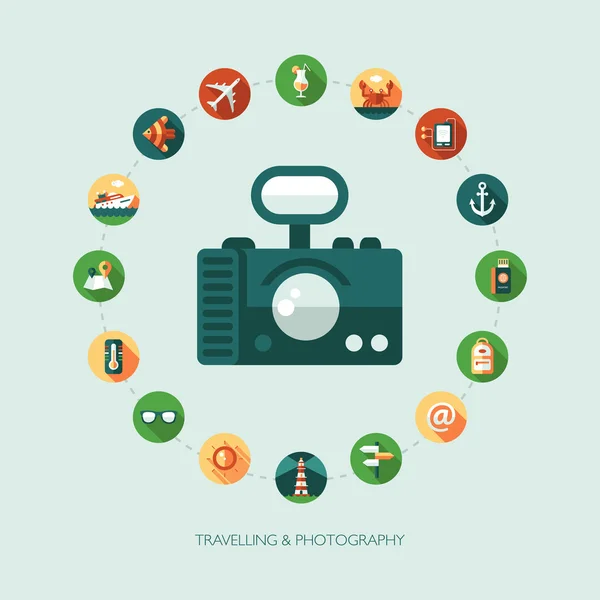 Set of modern flat design travel, vacation, tourism icons and in — Stock vektor