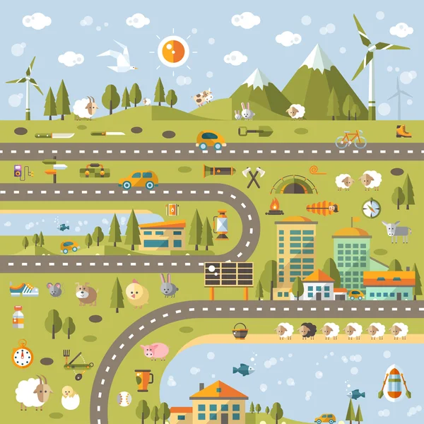 Ilustración de paisaje conceptual de diseño plano moderno con info g — Vector de stock