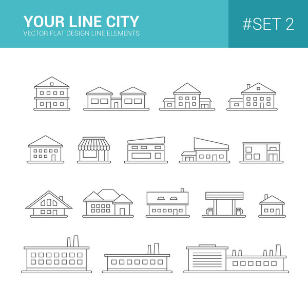 Набор иконок линейных плоских конструкций
