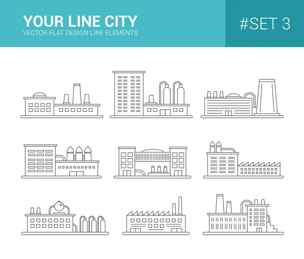 Set of line flat design buildings icons. Factories and industial — Stockvector