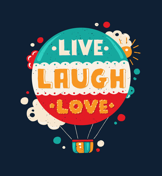 Современная плоская иллюстрация хипстера с цитатой Live, Laugh, Love
