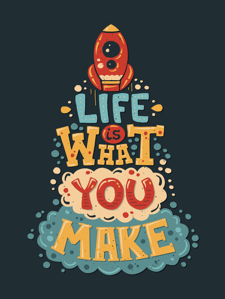 Современная плоская иллюстрация хипстера с цитатой "Life Is What You Make"
