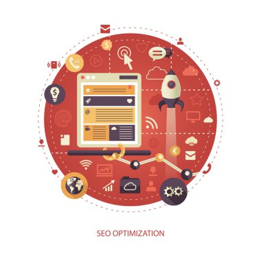 Illustration of flat design business illustration with seo optimization composition