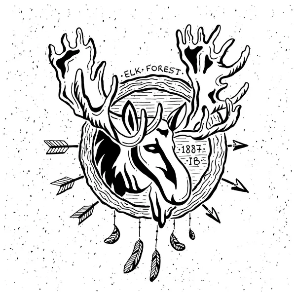 Illustration of vintage grunge label with moose — 스톡 벡터