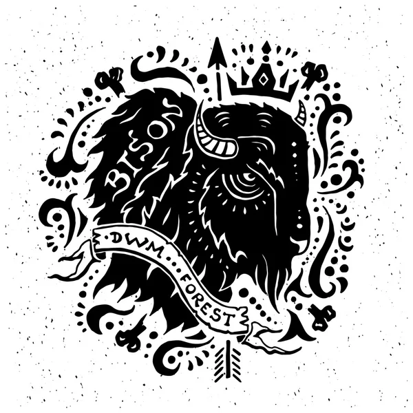 Illustration of vintage grunge label with bison — Διανυσματικό Αρχείο