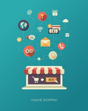 Illustration of flat design business composition with online shop