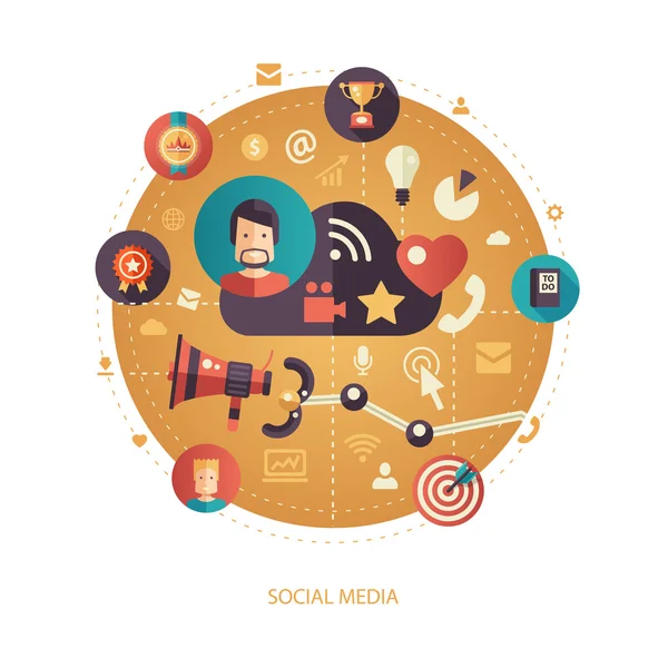 Illustration of flat design business illustration with social media composition — Διανυσματικό Αρχείο