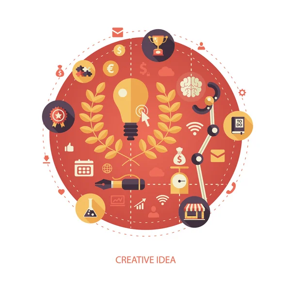 Illustrazione di illustrazione di business di design piatto con composizione di idee creative — Vettoriale Stock