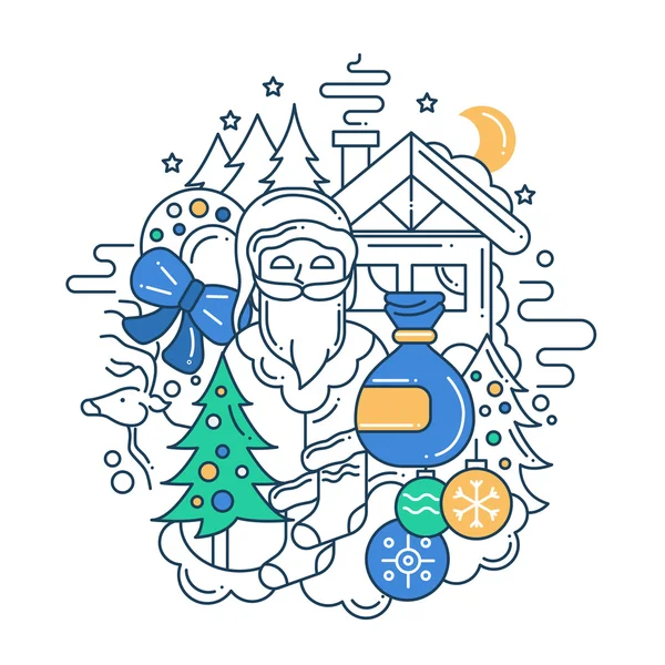 Illustration of modern line flat design Christmas composition and infographics elements with a Santa Claus — 스톡 벡터