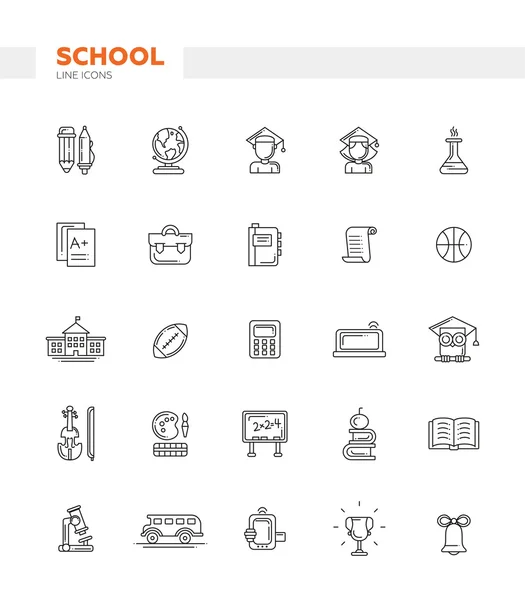 Conjunto de escola, linha de faculdade ícones de design plano e elementos infográficos. De volta à escola — Vetor de Stock