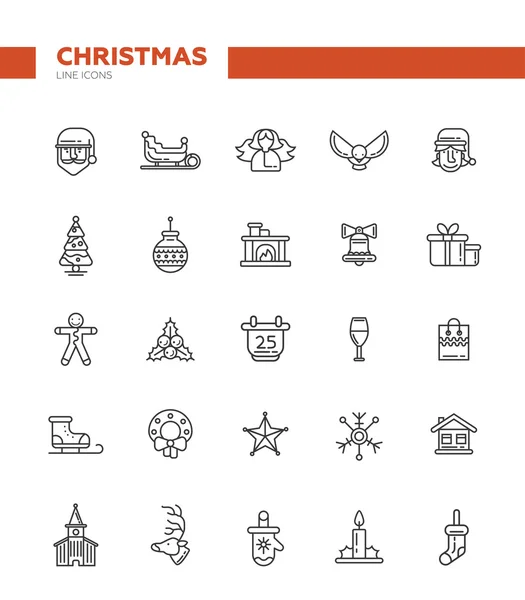 Set of Christmas and Happy New Year line flat design icons — Stockvector