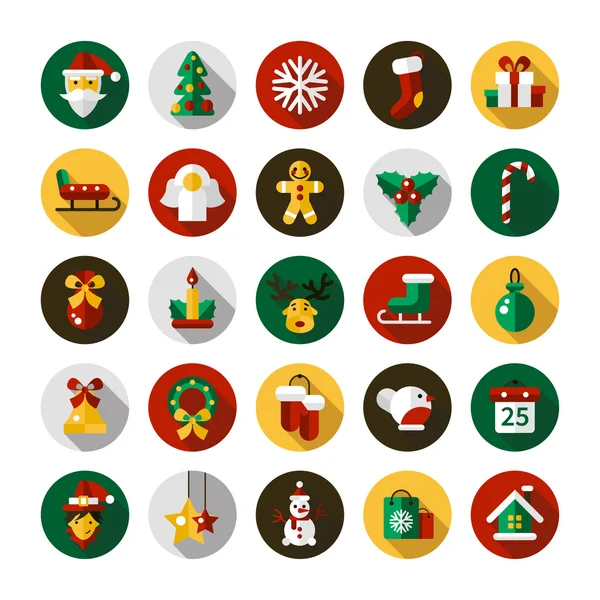 Set van Kerstmis en gelukkig Nieuwjaar platte ontwerp pictogrammen — Stockvector