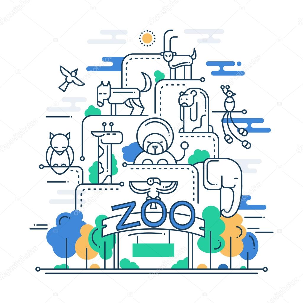 Illustration Of Modern Line Flat Design Zoo Composition And Infographics Elements With Wild Animals Stock Vector Image By C Boyko Pictures 89995714