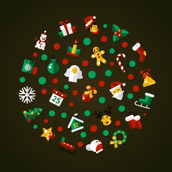 Set van Kerstmis en gelukkig Nieuwjaar platte ontwerp pictogrammen — Stockvector