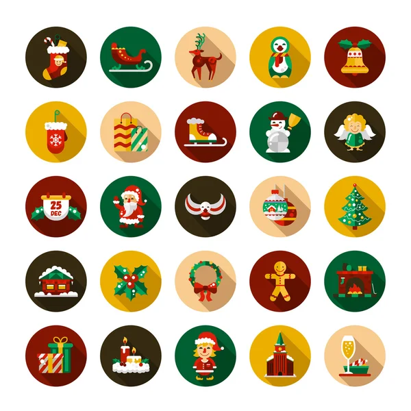 Set van Kerstmis en gelukkig Nieuwjaar platte ontwerp pictogrammen — Stockvector