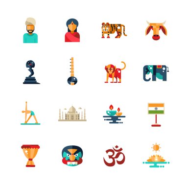 Flat design India travel icons, infographics elements with Indian symbols