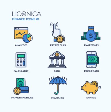 Düz tasarım simgeler, sembollerin set hattı modern ofis ve iş