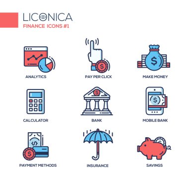 Düz tasarım simgeler, sembollerin set hattı modern ofis ve iş
