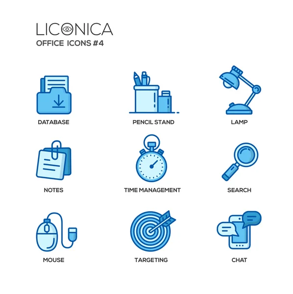 Conjunto de iconos y pictogramas de diseño plano de línea de oficina moderna . — Vector de stock