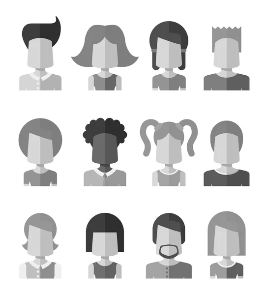 Black and white flat design people icon social media avatars — Wektor stockowy