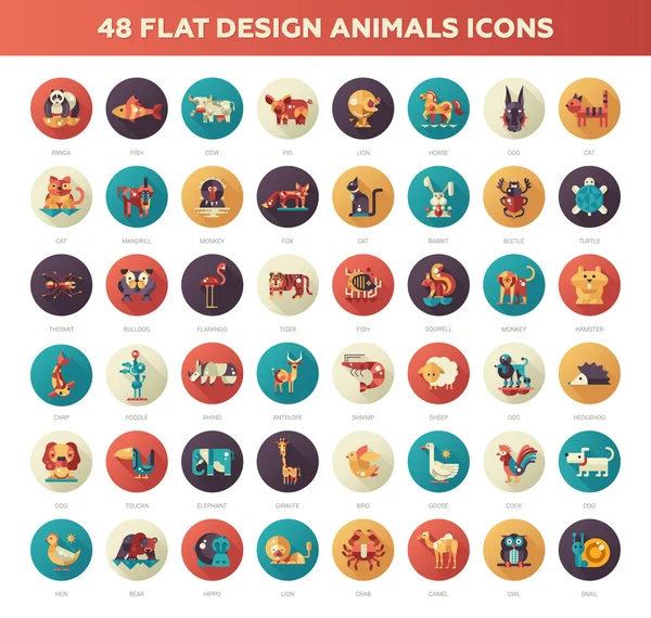 Flat design wild and domestic animals icons set — Stok Vektör