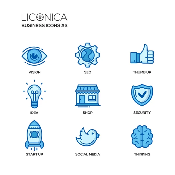 Iconos modernos de diseño plano de oficina y línea de negocio, conjunto de pictogramas — Vector de stock