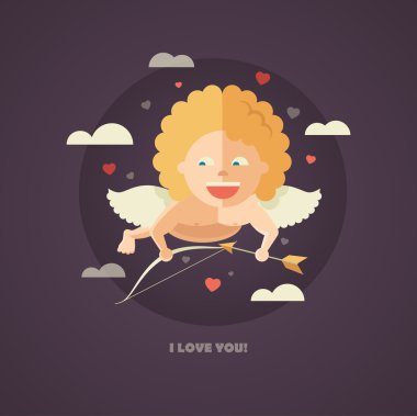Flat design illustration of Valentines day card with a Cupid clipart