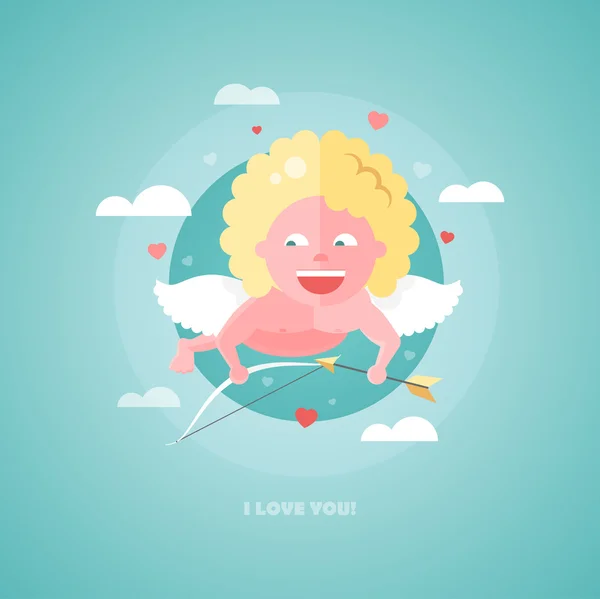 Flat design illustration of Valentines day card with a Cupid — Stock Vector